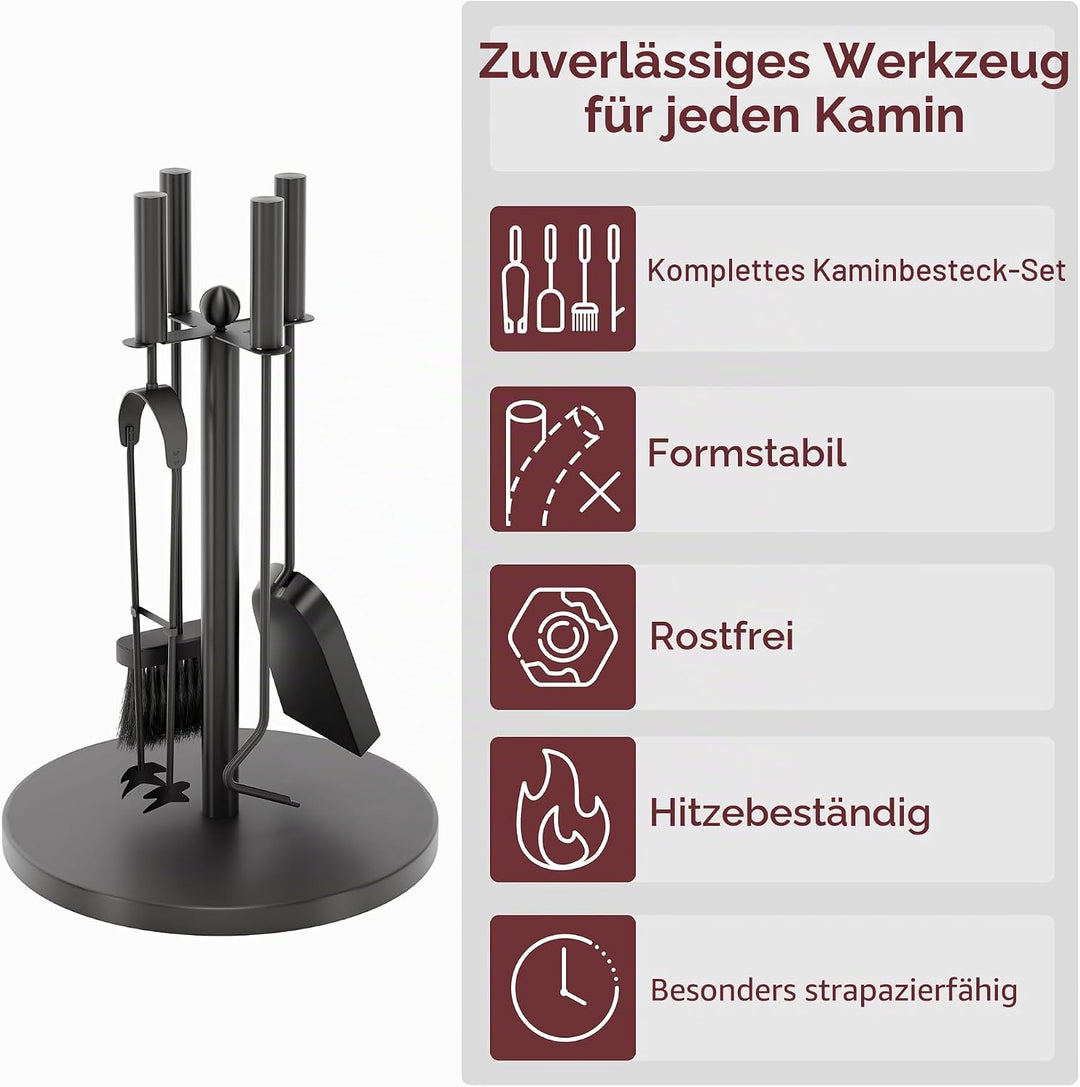 Fire Vida Warwick Kaminbesteck-Set, traditionell, Metall, schwarz, 5-teilig