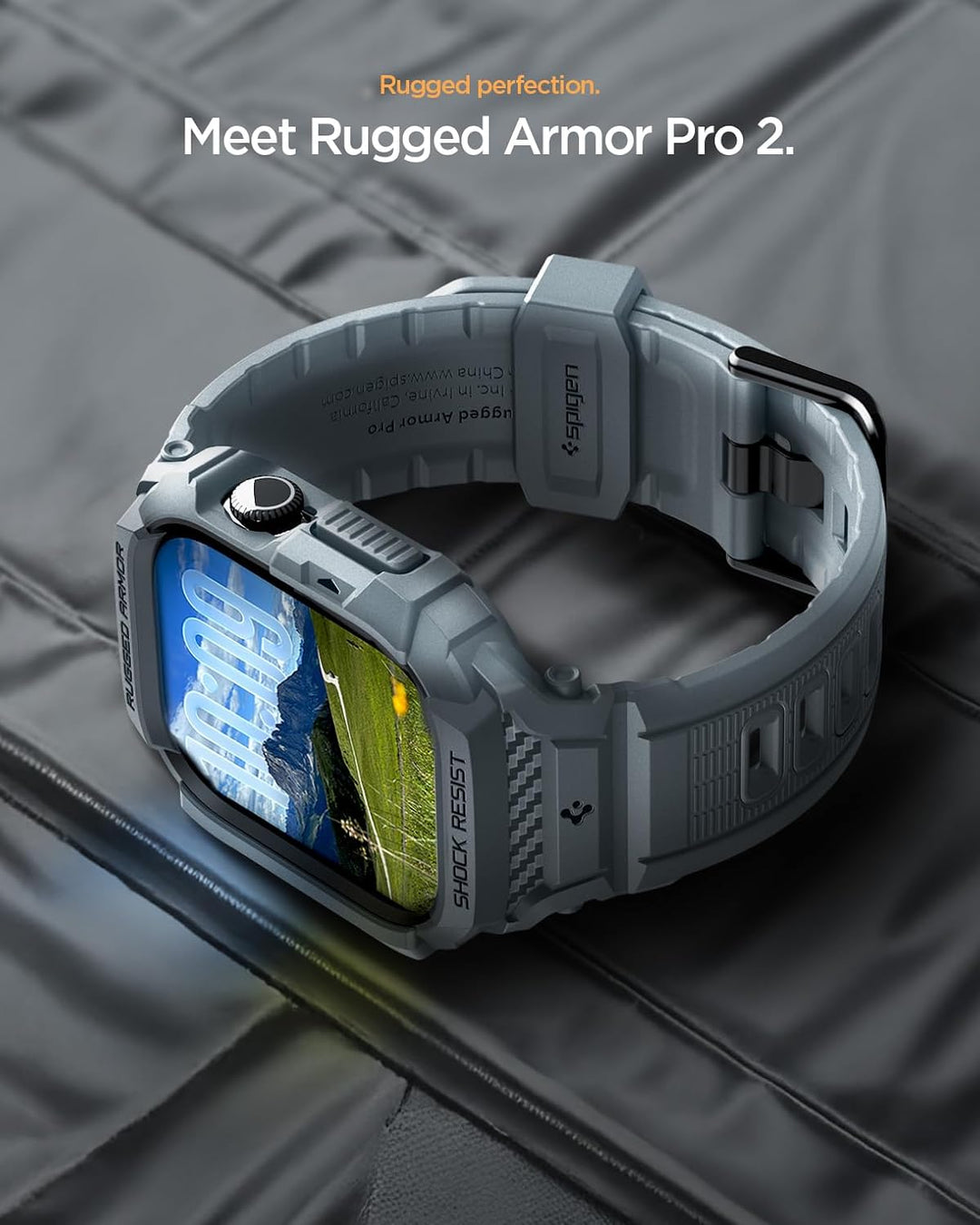 Spigen Rugged Armor Pro 2 Hülle mit Band für Apple Watch 11/10 46mm | TPU-Unibody-Hülle mit Armband,