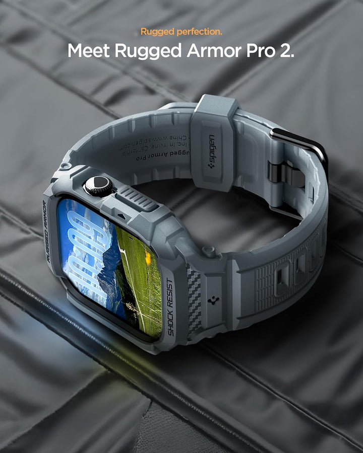 Spigen Rugged Armor Pro 2 Hülle mit Band für Apple Watch 11/10 46mm | TPU-Unibody-Hülle mit Armband,