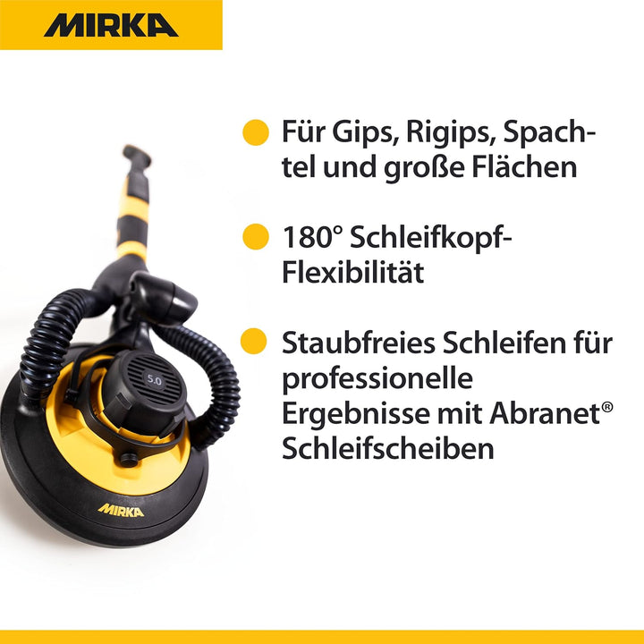 Mirka LEROS Exzenterschleifer, Wand- und Deckenschleifer mit 180° Schleifkopf-Flexibilität (Ø 225 mm