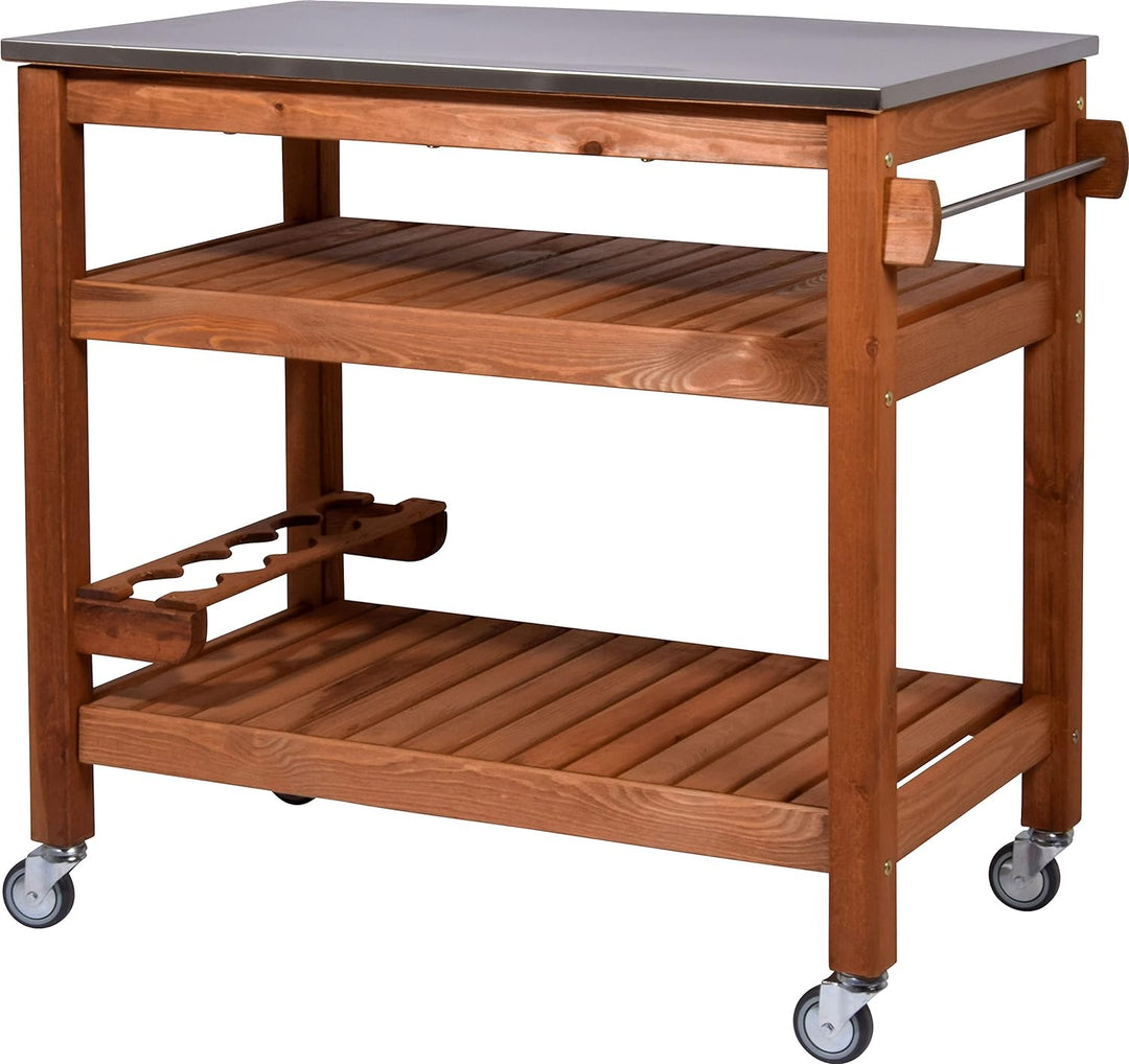 dobar® 35540FSCe Multifunktionstisch | Rollbarer Beistellwagen | BBQ-Trolley Massivholz | Servierwag