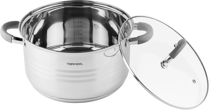 Edelstahl Kochtopf 4L mit Glasdeckel Topf Suppentopf Universaltopf Induktion 22cm