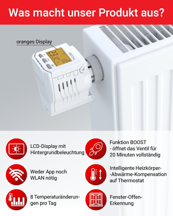 Elektrobock HD13-L Programmierbarer Heizkörperthermostat, 280 W, 230 V, Weiss, Kompakt