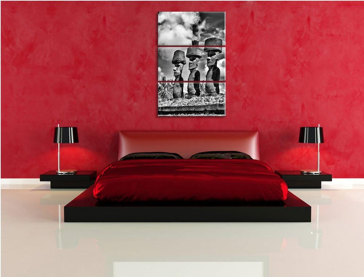 Pixxprint Moai Statuen auf den Osterinseln als Leinwandbild/Grösse: 3 Teilig (120x80 cm) cm/Wandbild