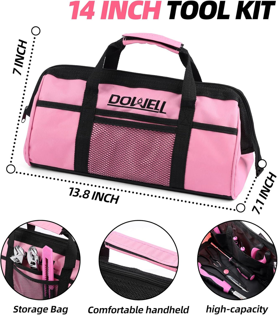 DOWELL Pinkes Werkzeugset für Damen, Mädchen, Damen, Haushaltswerkzeug-Set mit 35,6 cm Werkzeugtasch