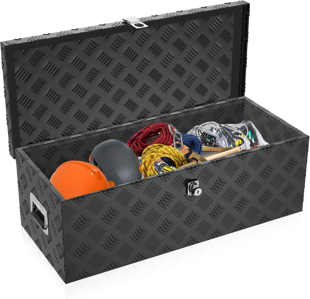 XMTECH 38L Aluminium Transportbox Aufbewahrungsbox Aluminiumkoffer Aluminiumbox Truckbox, Schwarz La
