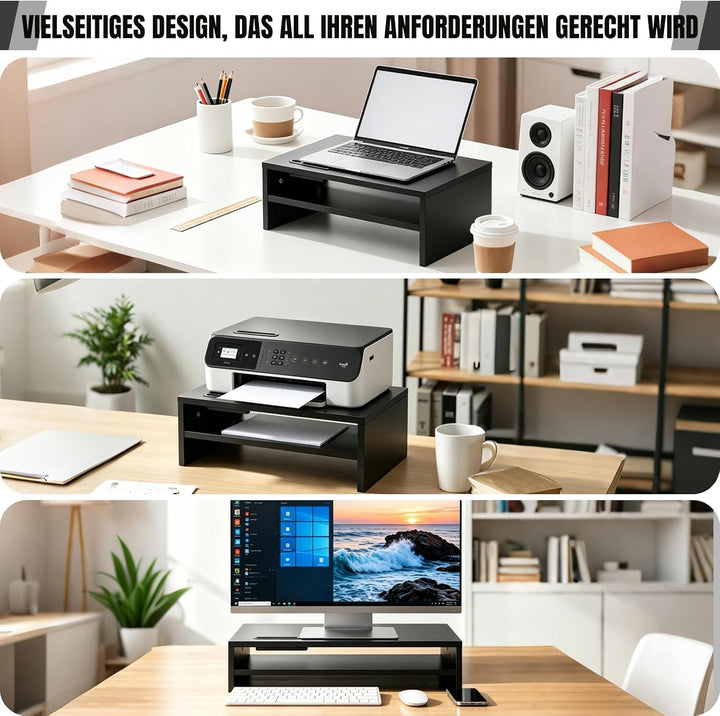 Lucn Monitorständer 2 Ebenen MDF Bildschirmunterbau mit Handyhalter, Kabelführung &amp; Tastaturauszug,