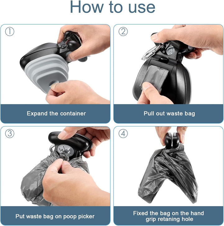 Hundekotgreifer für Unterwegs, Hundekotzange Pooper Scooper mit 6er Beutel, Tragbare Hundekotschaufe