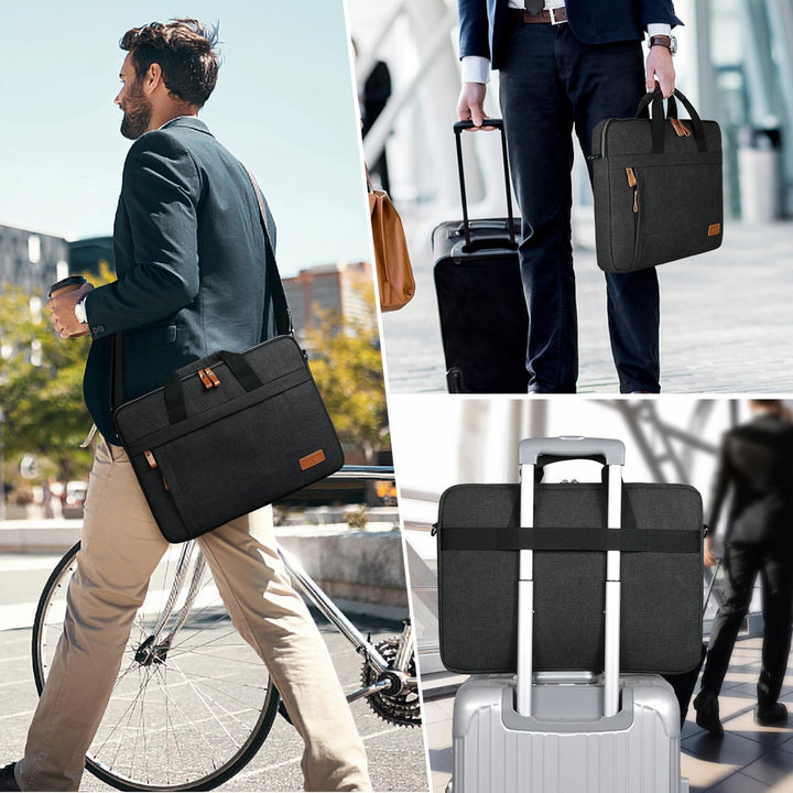 ESTARER Laptoptasche 15,6-17,3 Zoll, wasserabweisende Canvas-Computertasche für Herren, Dunkelgrau,