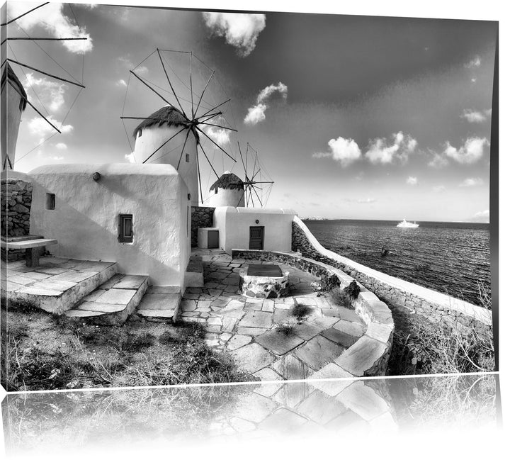 Pixxprint Windmühlen im Mittelmeer als Leinwandbild/Grösse: 100x70 cm/Wandbild/Kunstdruck/fertig bes