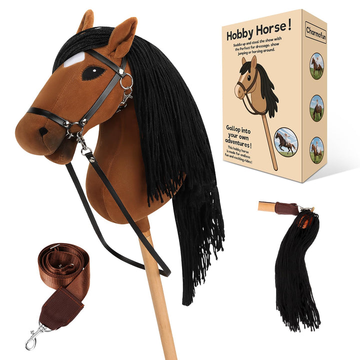 Hobby Horse, A3 Kopfgrösse Steckenpferd Kinder, Hobby Horsing mit Weichem Plüschhalfter, Fliessendem