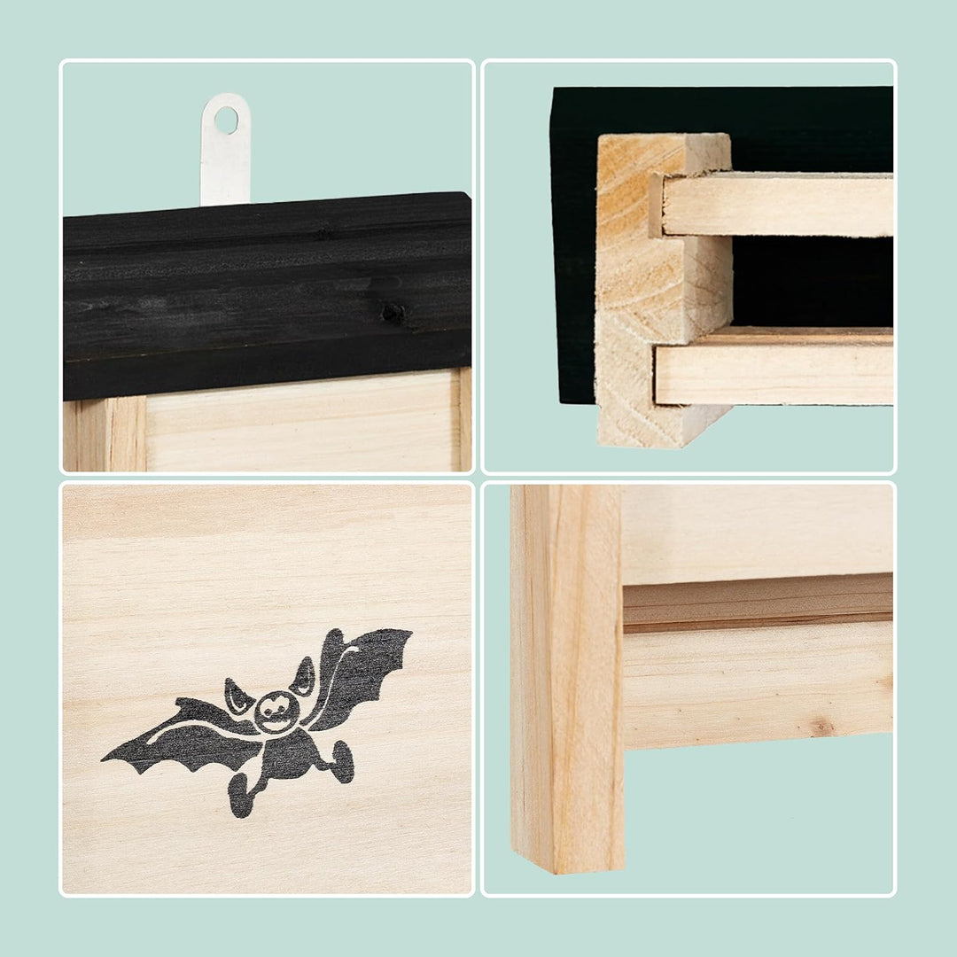 Relaxdays Fledermauskasten, 2er Set, Unterschlupf für Fledermäuse, unbehandeltes Holz, HBT 25 x 18 x