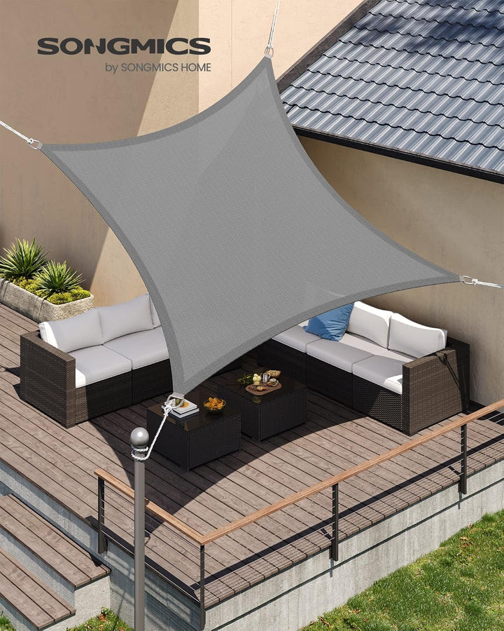 SONGMICS Sonnensegel 3 x 3 m, Sonnenschutz aus HDPE-Gewebe, luftdurchlässig, wasserdurchlässig, für