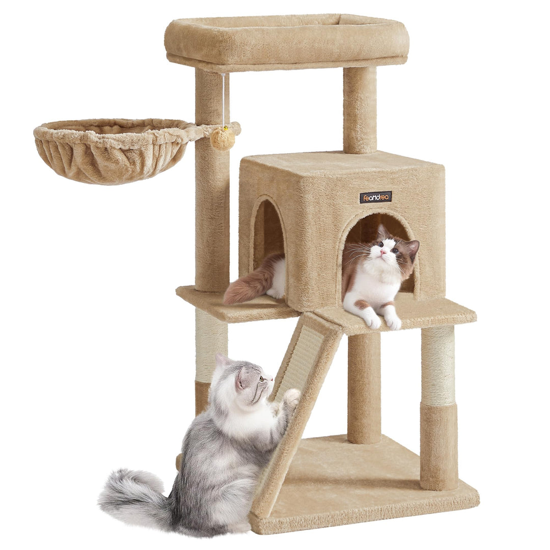 Feandrea Kratzbaum, 96 cm hoch, Katzenbaum mit grosser Plattform, Katzenkratzbaum mit Katzenhöhle, H