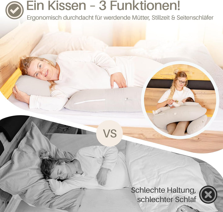 Seitenschläferkissen XL, Schwangerschaftskissen, Stillkissen, Memory Foam Füllung, Kissenbezug 100%