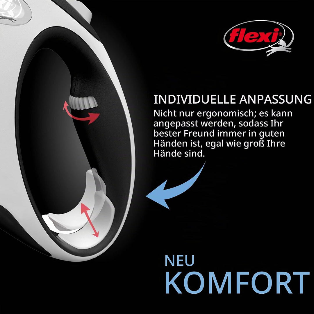 FLEXI New Comfort einziehbare Hundeleine (Klebeband), ergonomisch, langlebig und verhedderungsfrei,