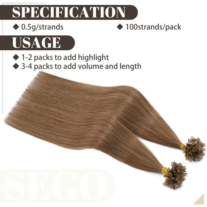 SEGO Bondings Extensions Echthaar 0.5g/Strähnen Haarverlängerung Keratin U-Tip Glue 100 Strähnen 100