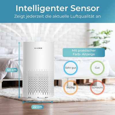 KLAMER Luftreiniger 300i mit HEPA Filter, CADR Spitzenleistung von 220 m³/h, für Räume bis 50m², ent