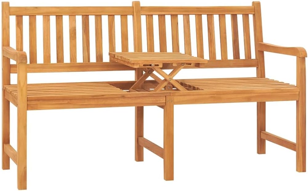 vidaXL Teak Massiv Gartenbank 3-Sitzer mit Tisch Klapptisch Sitzbank Parkbank Holzbank Massivholzban