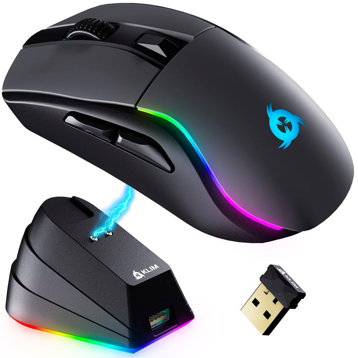 KLIM Blaze Y Wiederaufladbare kabellose Maus - NEU - Gaming Maus mit RGB und Ladestation - Hochpräzi