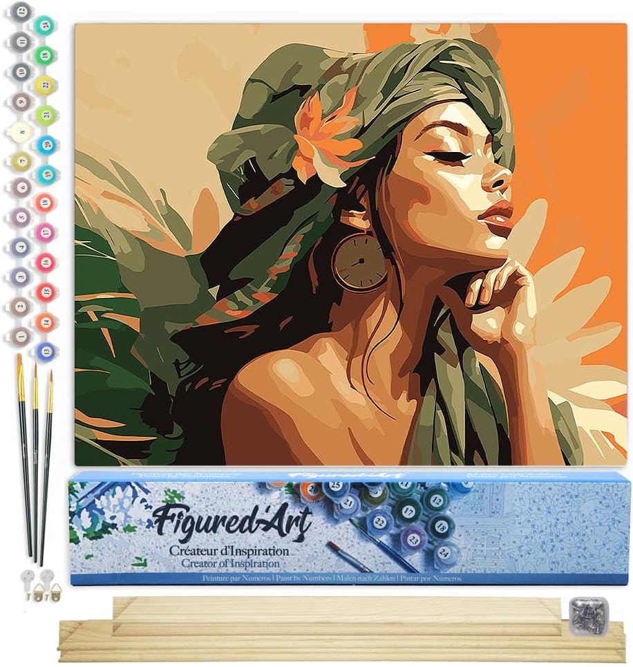 Figured'Art Malen Nach Zahlen Erwachsene Mit Rahmen Frau im Afrikanischen Turban - Paint by Numbers