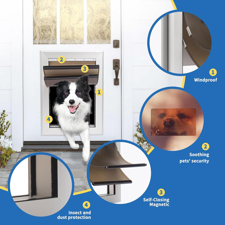 Hundeklappe mittelgrosse Hunde – Aluminium, Mit Schloss für Sicherheit, Einfaches EIN- & Ausgehen, E