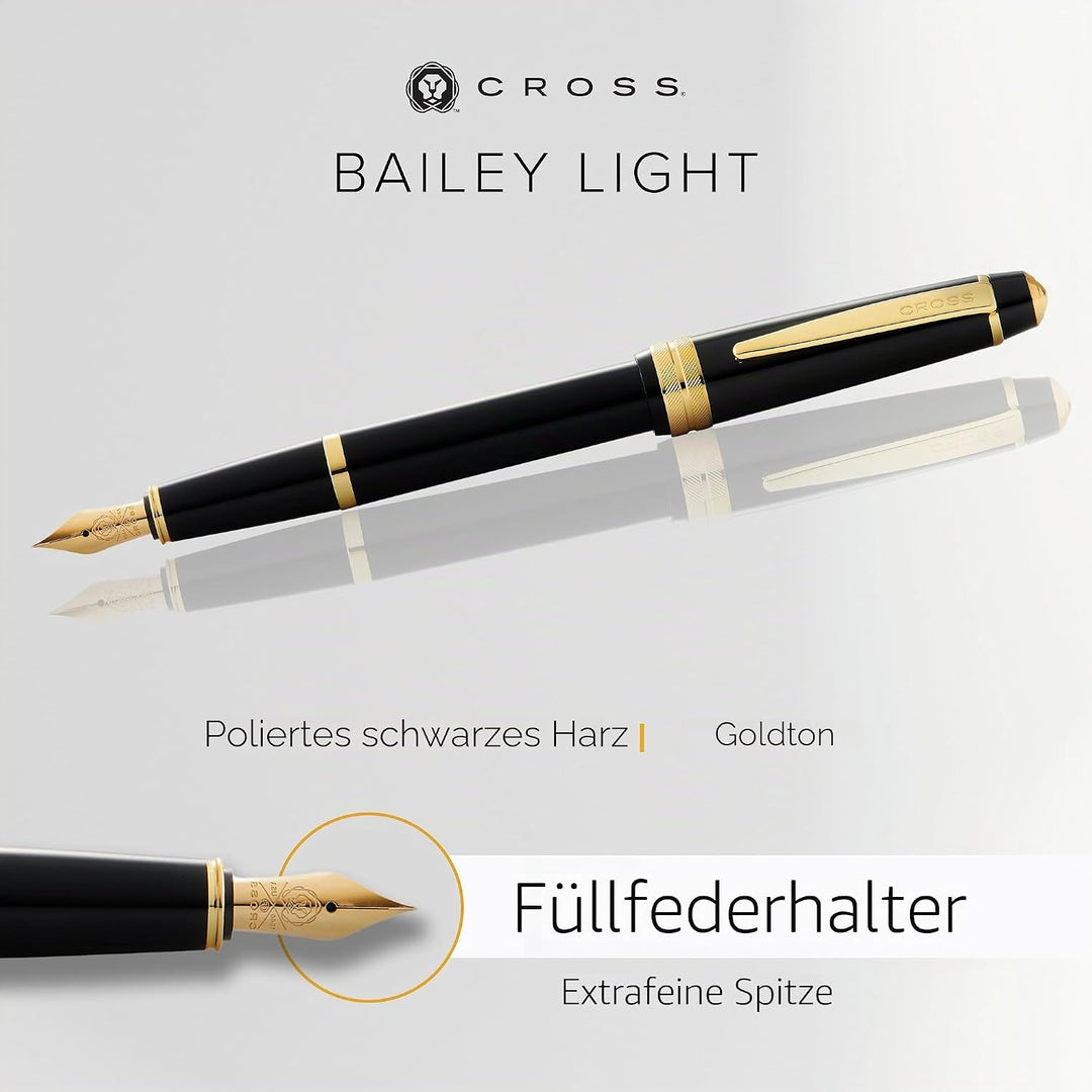 Cross Bailey Light Füllfederhalter (Federstärke XF, inkl. Geschenkverpackung) Schwarz-Lack mit goldf