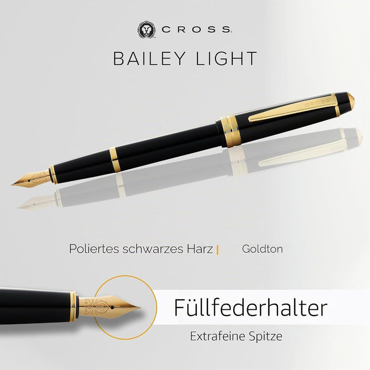 Cross Bailey Light Füllfederhalter (Federstärke XF, inkl. Geschenkverpackung) Schwarz-Lack mit goldf