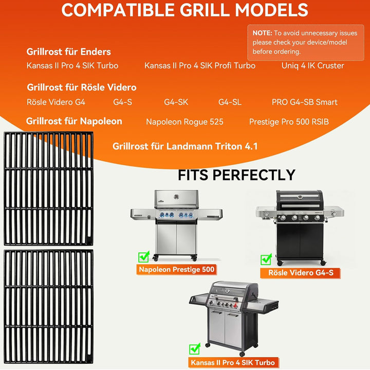 Gusseisen Grillroste für Rösle Videro G4-S, 45 x 70 cm Grillrost Ersatzteile für Enders Kansas Pro 4
