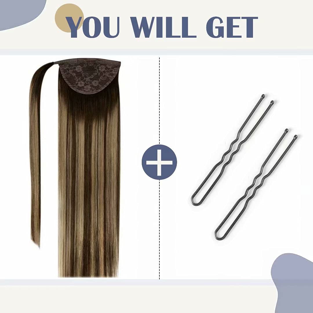 LaaVoo Zopf Extensions Echthaar Glatt Balayage Braun 30cm 70g Lang Ponytail Extension Echthaar Remy