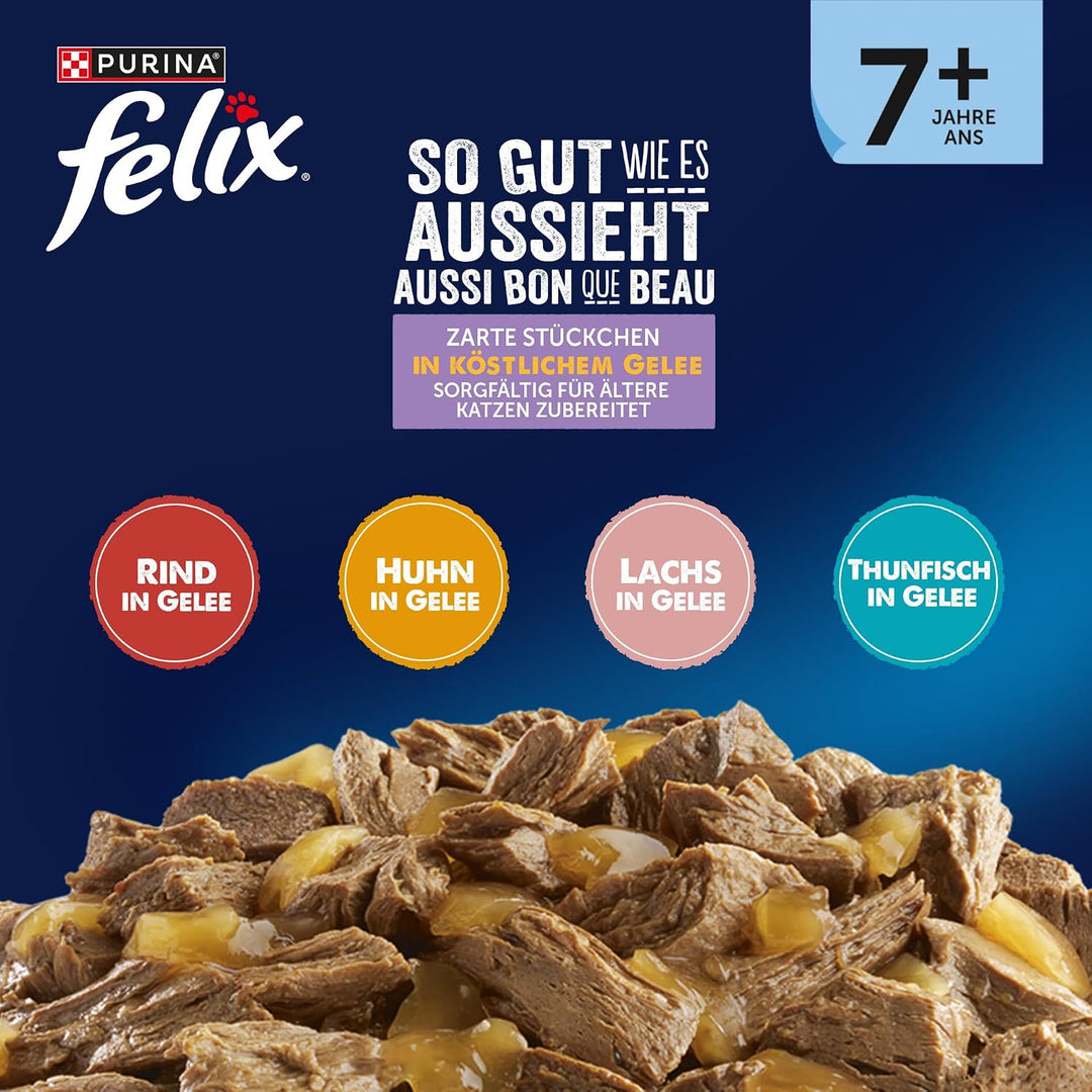 FELIX So gut wie es aussieht Senior Katzenfutter nass in Gelee, Sorten-Mix, 120er Pack (120 x 85g) S