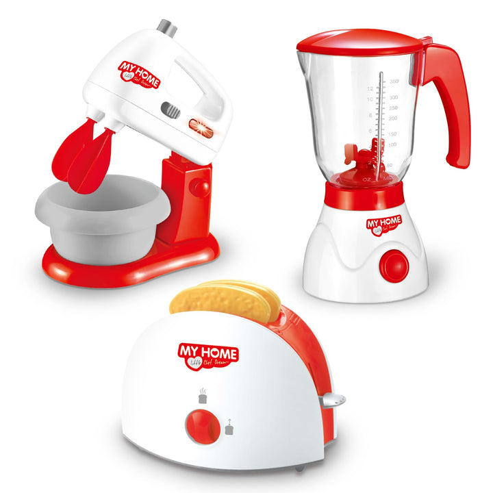 deAO Küchen-Set mit Mixer, Standmixer, Toaster und anderem Küchenzubehör, Spielküche Spielset für Ki