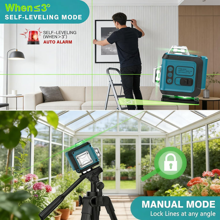 KARZU 16 Linien Kreuzlinienlaser Grün 4x360° – Ultra-stabiles Profi-Gehäuse, Selbstnivellierend, 2x
