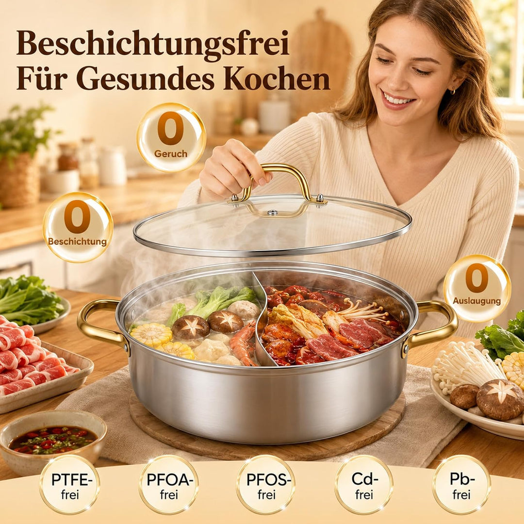 Hot Pot Edelstahl Yin Yang Hotpot Suppentopf Kochtopf Chinesischer Hotpot für Pfanne Induktion, Serv