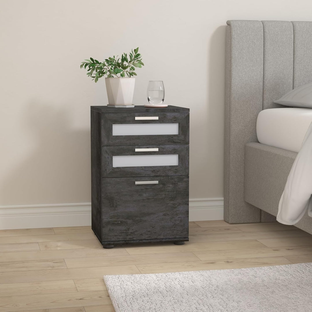 CARO-Möbel Nachttisch für Boxspringbetten MARIKE Nachtschrank Nachtkommode in dunkler Betonoptik, mi