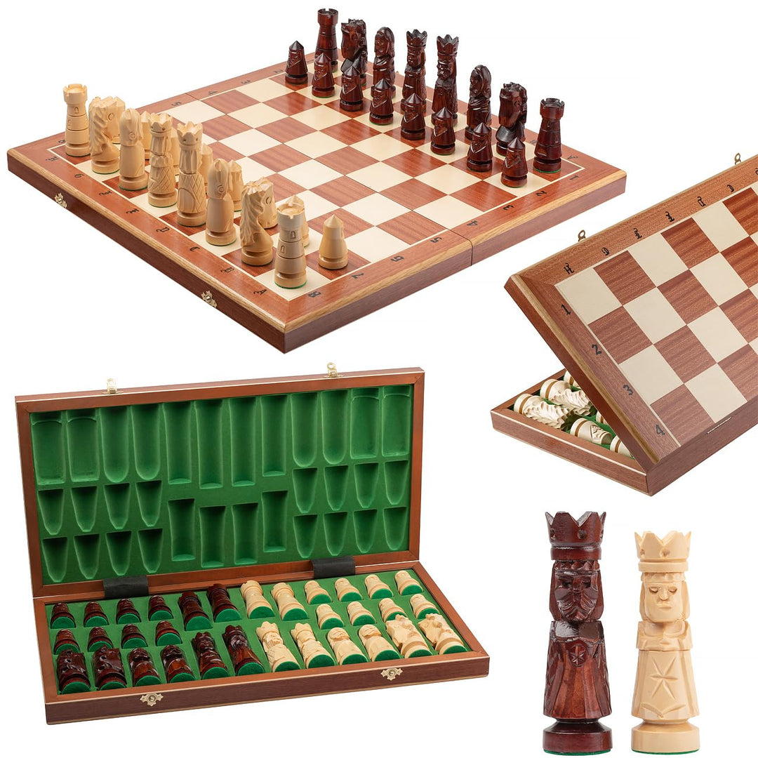Master Of Chess Schachset Castle Deluxe XXL 60 x 60 cm aus Holz Jedes Schachstück handgeschnitzt !