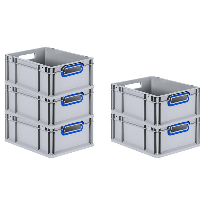 SparSet 5x Eurobox NextGen Color | HxBxT 17x30x40cm | 16 Liter | Griffe blau offen | Glatter Boden |