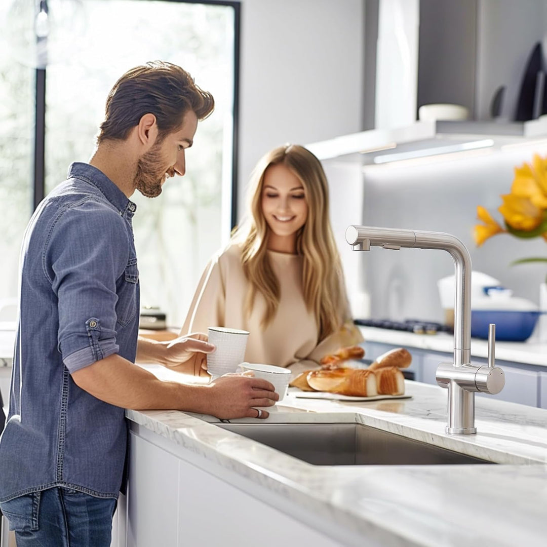BONADE Wasserhahn Küche Ausziehbar, Hochdruck Küchenarmatur mit Brause 2 Strahlarten, 360° Drehbare