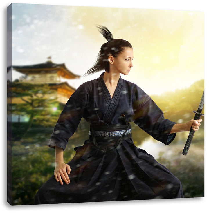 Pixxprint Samurai-Kriegerin Schnee als Leinwandbild/Grösse: 70x70 cm/Wandbild/Kunstdruck/fertig besp