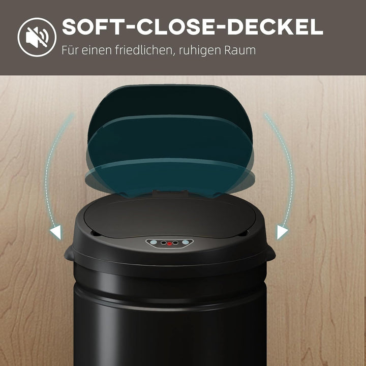HOMCOM Mülleimer mit Sensor 30L Edelstahl Automatischer Leiser Mülleimer mit Soft-Close-Deckel, Bewe