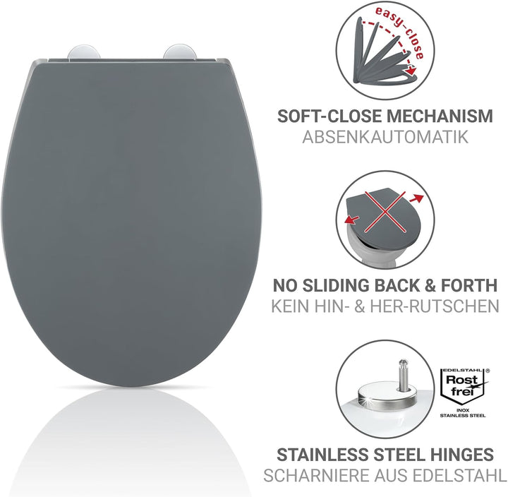 WENKO WC-Sitz Mod. Ostuni grauer bruchstabiler Thermoplast mit Easy Close Absenkautomatik und Edelst