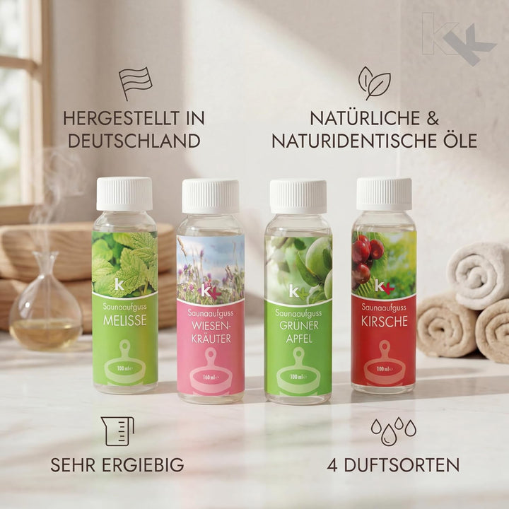 KK Saunaaufguss-Set "Altes Land" - Made in Germany - 4 verschiedene Duftsorten in einem Set - Meliss