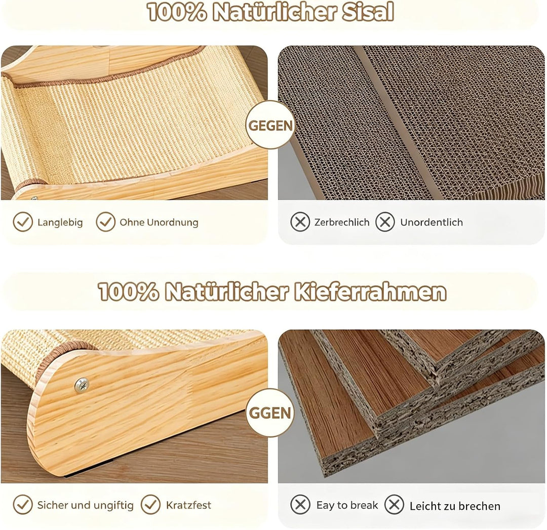 Kratzbrett Sisal, Katzen Kratzbrett, Kratzmöbel Katze, Bequeme Kratzpads aus Hochwertiger Holz und S