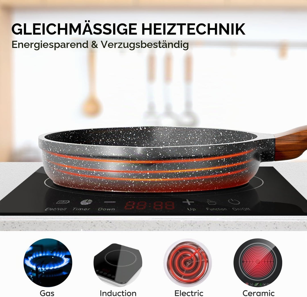 RIOVARM Induktion Bratpfannen Set Antihaft Pfannenset 20 cm 24 cm 28 cm Granit Omelett Pfanne ohne P