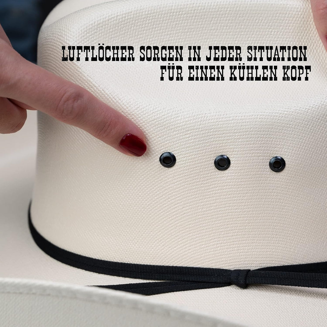Lone Star Hats – Western Straw Cowboy Hut aus 100% Canvas mit schwarzem Hutband – Fester Westernhut