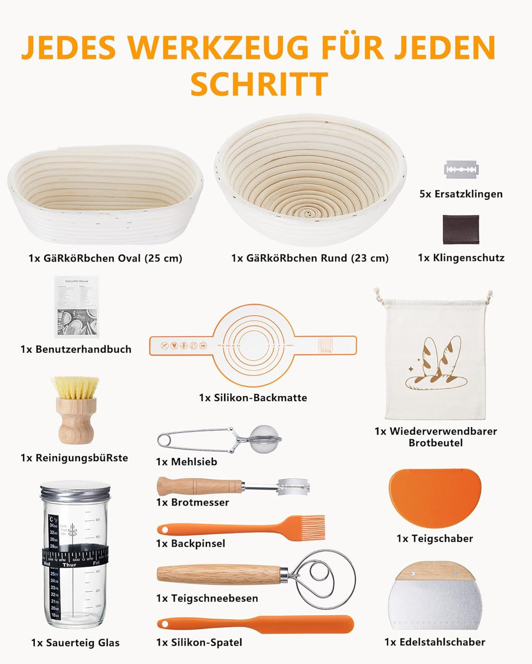 Gärkörbchen, Brotgärkorb-Set Für Sauerteig Starter Set, Gärkorb natürlichem Rattan, Sauerteig-Gärkor