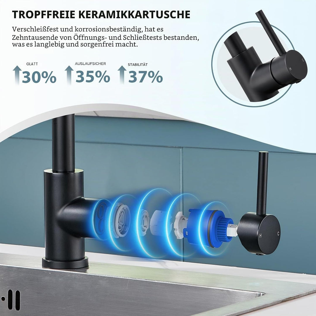 Küchenarmaturen wasserhahn küche,ausziehbar 360° Drehbar 2 Sprühfunktionen, Edelstahl küche wasserha