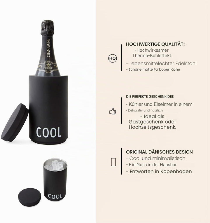 Design Letters Kühler & Eiskübel Schwarz 1.1 L | Ideal als Eisbehälter, Thermobehälter für eis | Wei