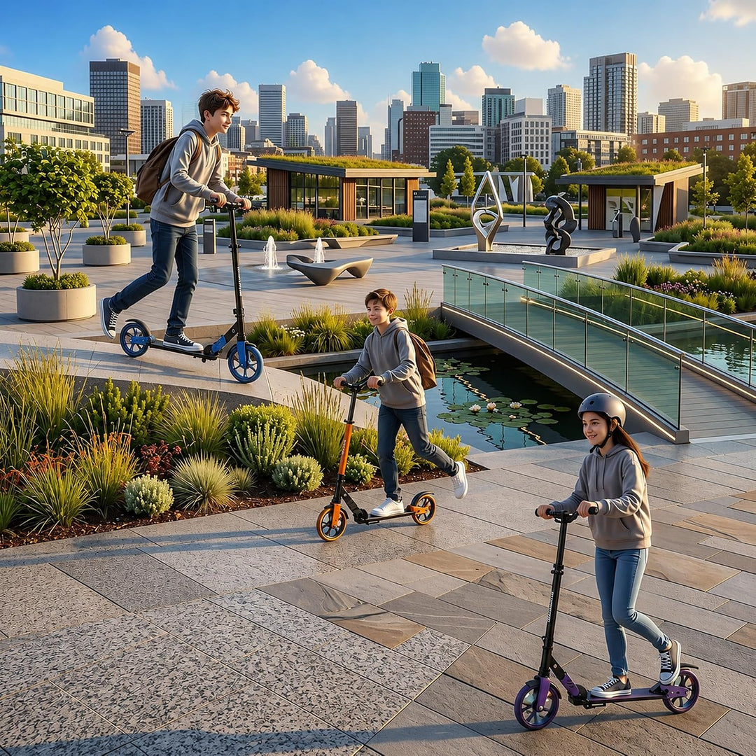 TENBOOM Kinderroller mit Doppelstossdämpfersystem | Höhenverstellbarer Lenker | Neue grosse LED-Blin