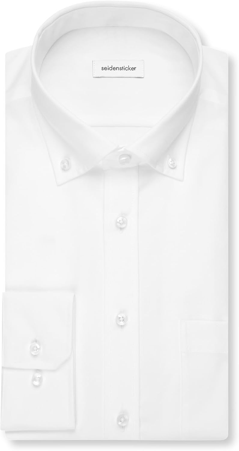 Seidensticker Herren Regular Bügelfrei Button-down Langarm Businesshemd 38 Weiss (White 000), 38 Wei